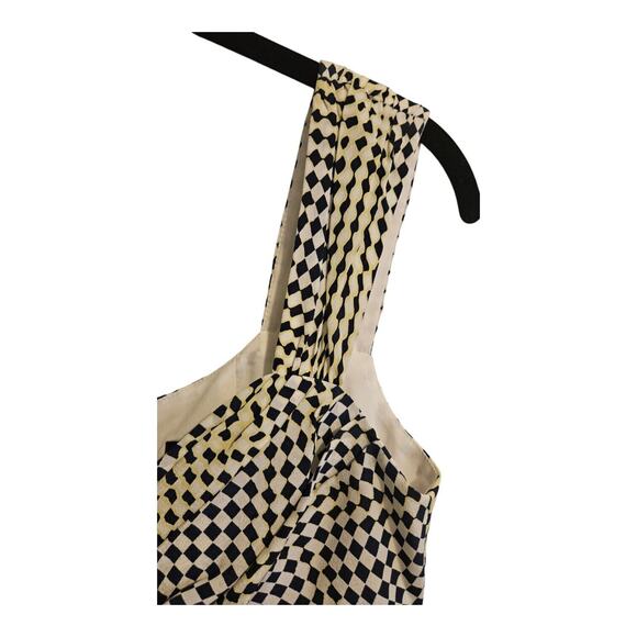 Nanette Lepore Silk All Wrapped Up Dress Navy Yellow Distorted Check Size 2 - Picture 5 of 8